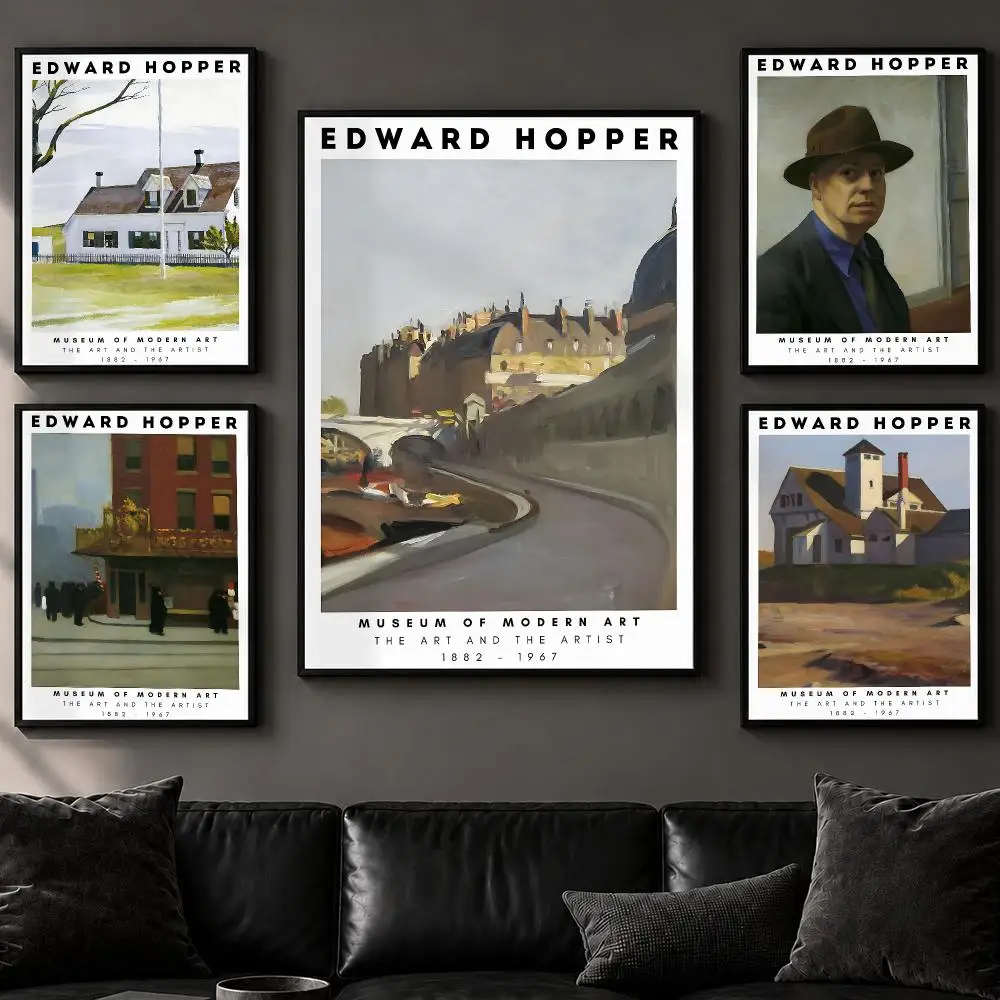 Artist E-Edward HopperS Poster Art  Self-Adhesive No Glue Residue Wall Decor for Bedroom Living Room