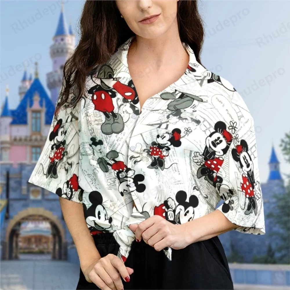 

Disney 2025 Mickey Ahoy Women's Casual Short Sleeve Blouses Shirt Holiday Beach Hawaiian Shirt 3D Womens Elegant Hawaii Shirts