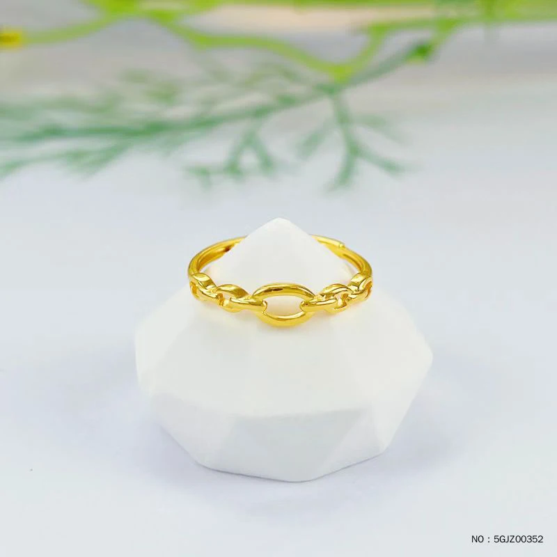 1pcs 999 Pure 24K Yellow Gold Ring For Women 5G Lucky Small Circle Chain Band Ring US 1.9-2g