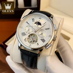 OLEVS Automatic Mechanical Watch for Men Skeleton Watch Leather strap Waterproof Luminous Luxury Men's Wristwatch Reloj Hombre