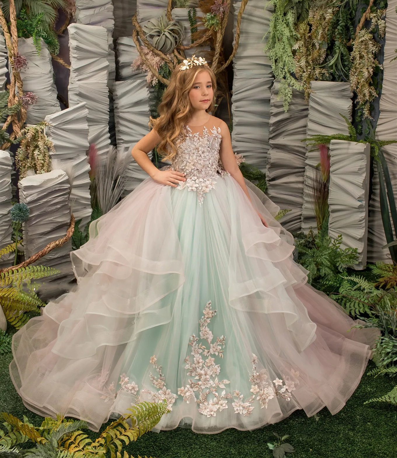 

Luxury Flower Girl Dress For Wedding Party Organza Tulle Appliques Kid Birthday Dress Princess First Communion Dress