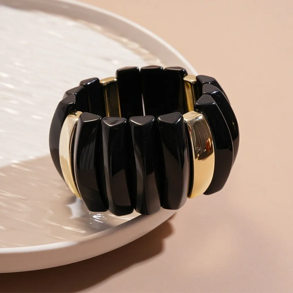 لطخة أساور مكتنزة مستطيلة مطرز المنسوجة سوار واسع متعدد مزيج اللون الاكريليك هندسية أساور النساء المجوهرات #4