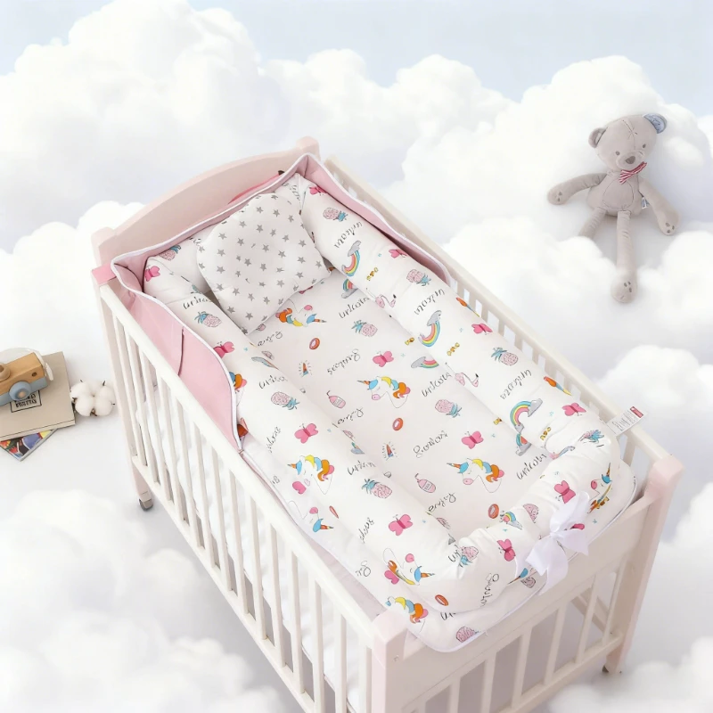

2026 New Portable Baby Sleeping Basket Cartoon L Print Shoulder Bag Style Baby Cribs Lightweight Foldable Bed