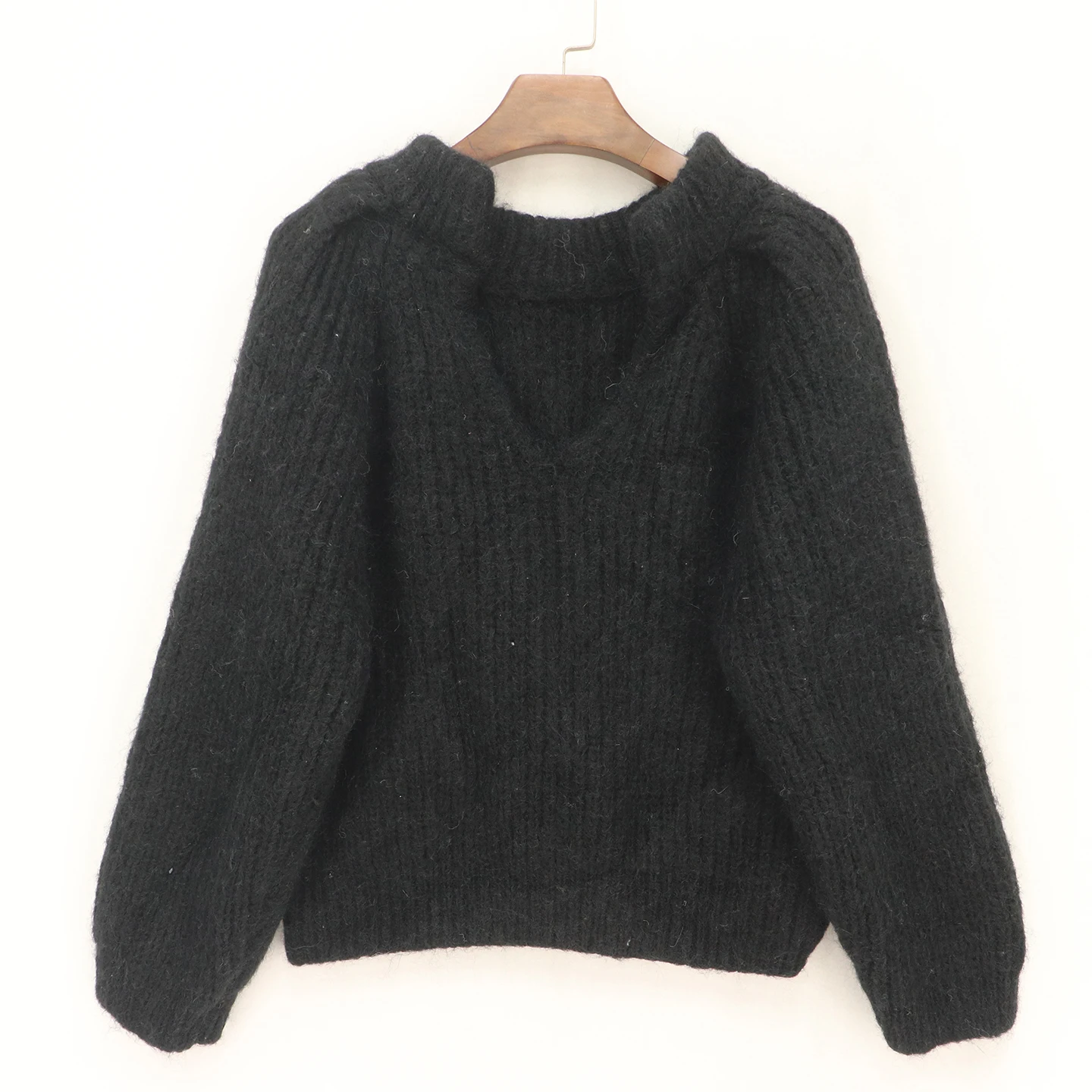 

Women's Thiened Hollow out Elastic Deep V Ba Ne ort Sweater Four Colors Commute Sle Loose Fit Long Sve Warmth He...