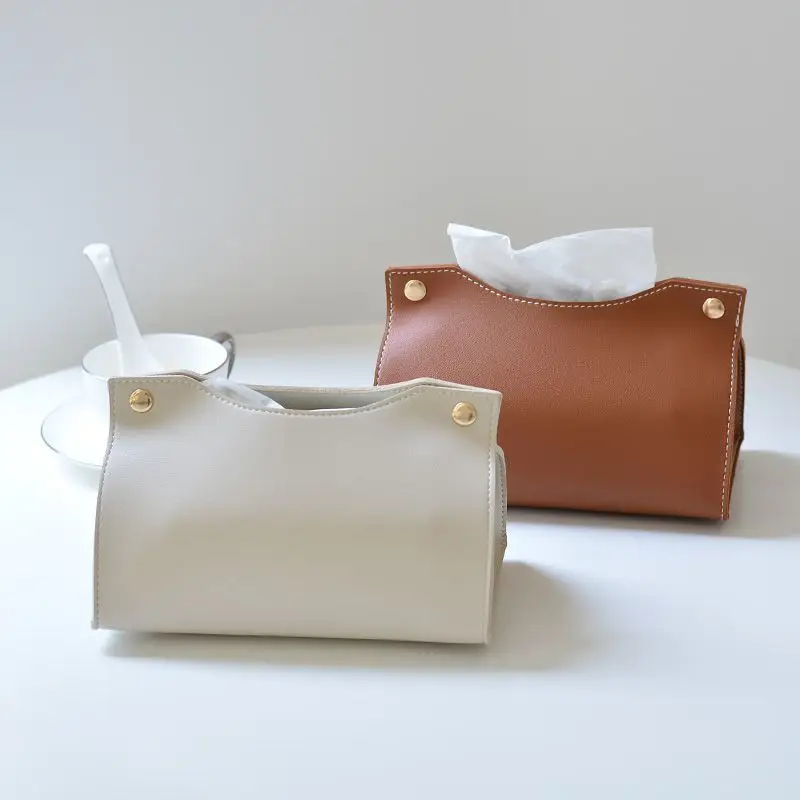 

Light Luxury Leather Tissue Box Home Creative Living Room Storage Car Mounted Simple Paper Box Napkin Storage Makeup Decor