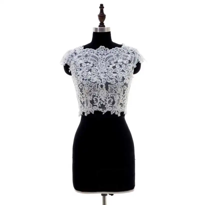 Charming Wedding Lace Top Cap Sleeve Floral Applique Button Back Outerwear For Nuptial Ritual Formal Banquet Customized