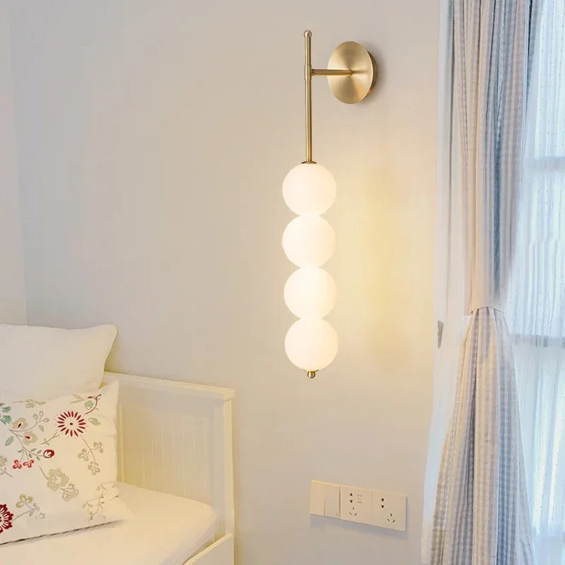 Bedhead wall lamp bedroom Nordic modern LED minimalist glass lamps for corridor corridor lamp living room background wall lamp