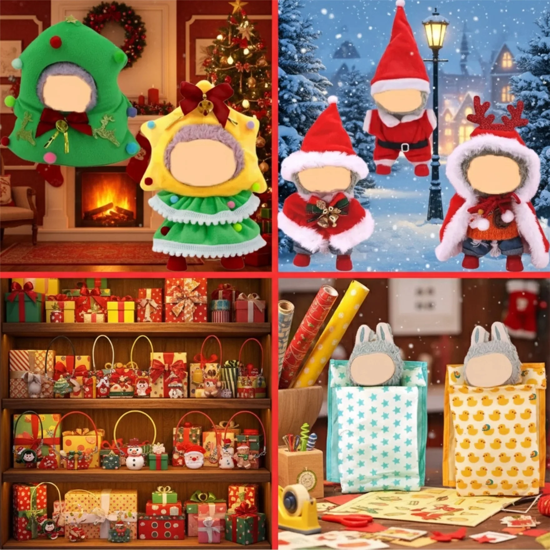 Geeignet für 15–17 cm große Puppen, Weihnachtskleidung, Schlafsäcke, niedliche Weihnachts-Overalls, Umhänge, Sets, Weihnachtsgeschenke, für Labubu