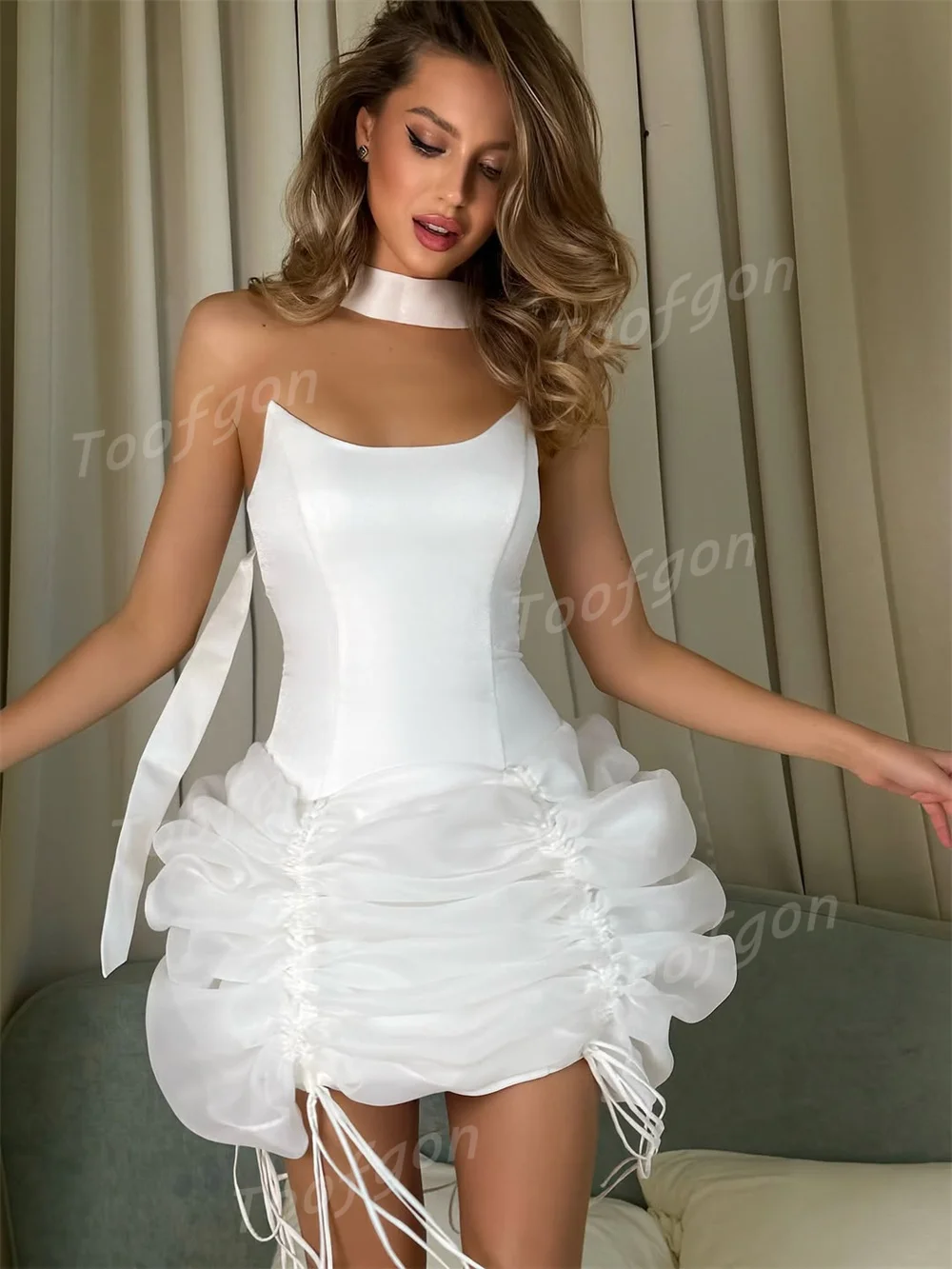 Toofgon Classic White Wedding Party Prom Dresses Short A Line Mini Vestido De Novia Para Boda Puff Robe De Mariée Customized