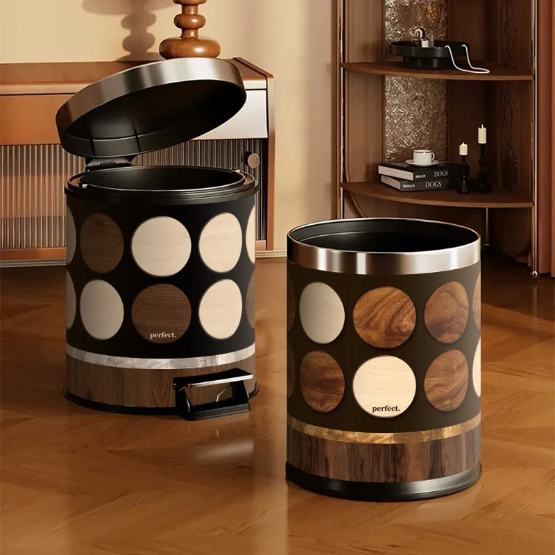 

Leather Step Trash Can with Lid Odor-Free Large Wastepaper Basket for Bathroom Bedroom Home Office Modern Pedal Dustbin Decor