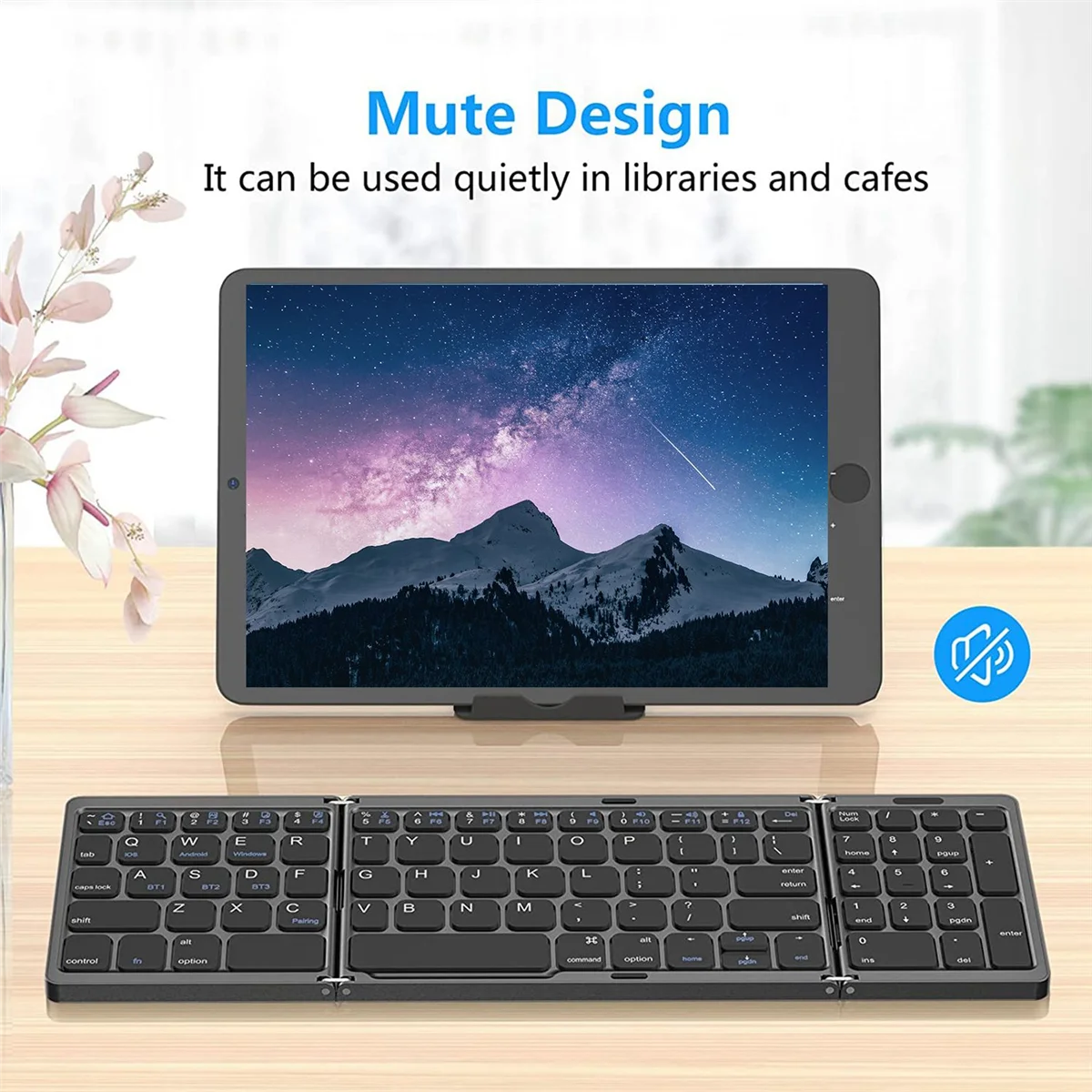 N27R Keyboard Bluetooth Lipat, Keyboard Nirkabel USB Isi Ulang untuk Ponsel Pintar Laptop IOS, Android, Windows PC-Hitam