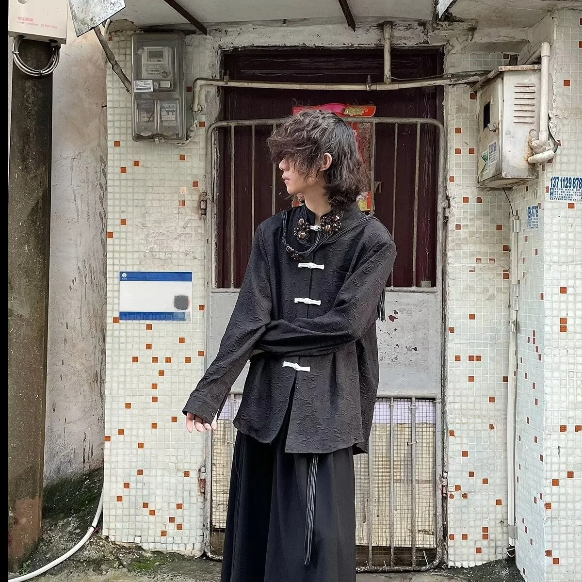 

Loose Fit Long Sve Men's irt Retro Button Design Autumn Winter plus Size 250 Pou Casual Chinese Sle Faionable Youth