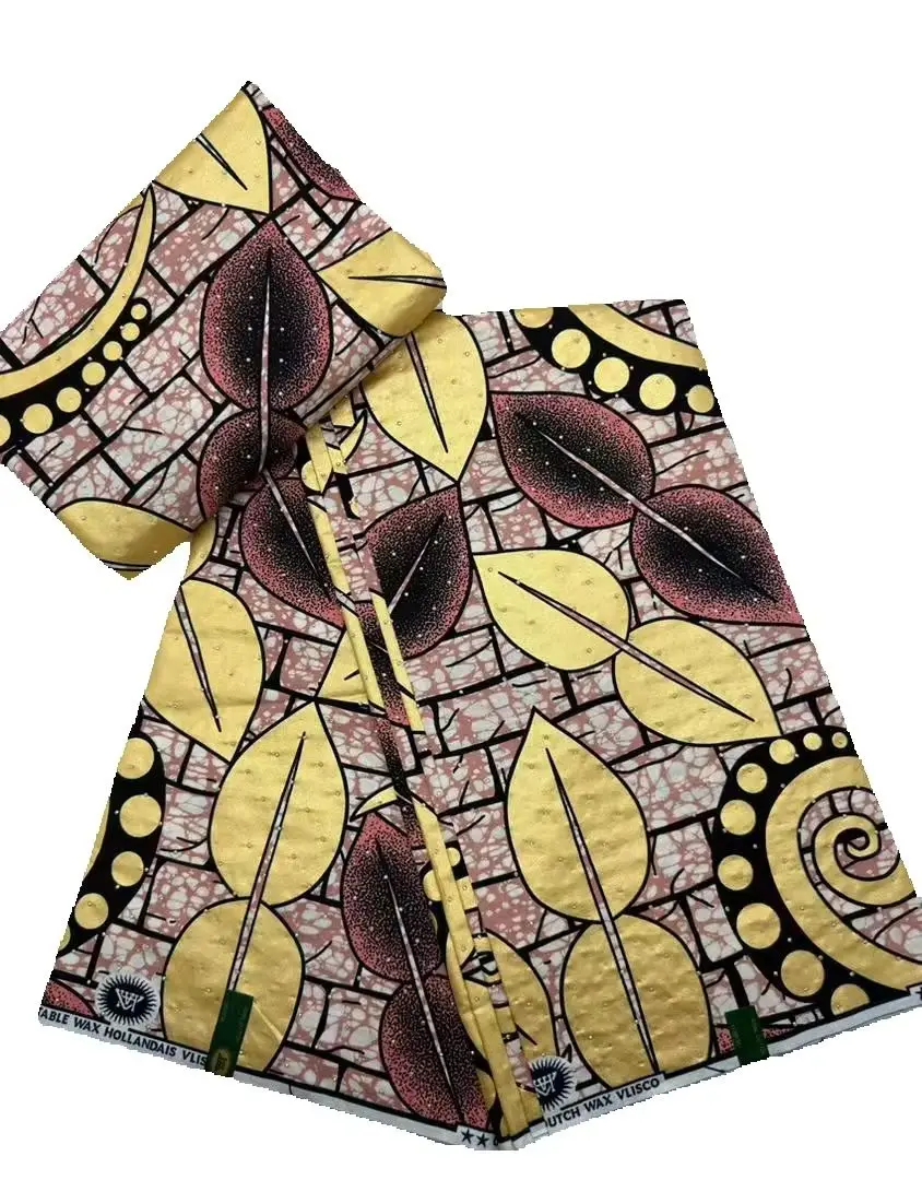 African Wax | Fabric Wax WIth Stones | Wax Block Fabrics For Women Dress, 6 Yards Wax Tissu