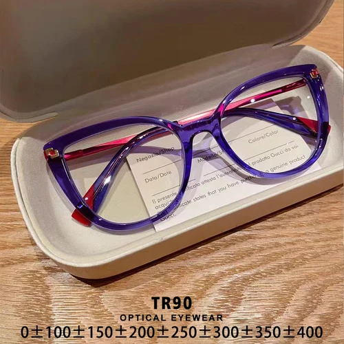 Imagen 2 del producto CLLOIO, gafas de lectura a la moda con forma de ojo de gato y montura de gran tamaño para mujer, gafas graduadas personalizables para miopía e hipermetropía