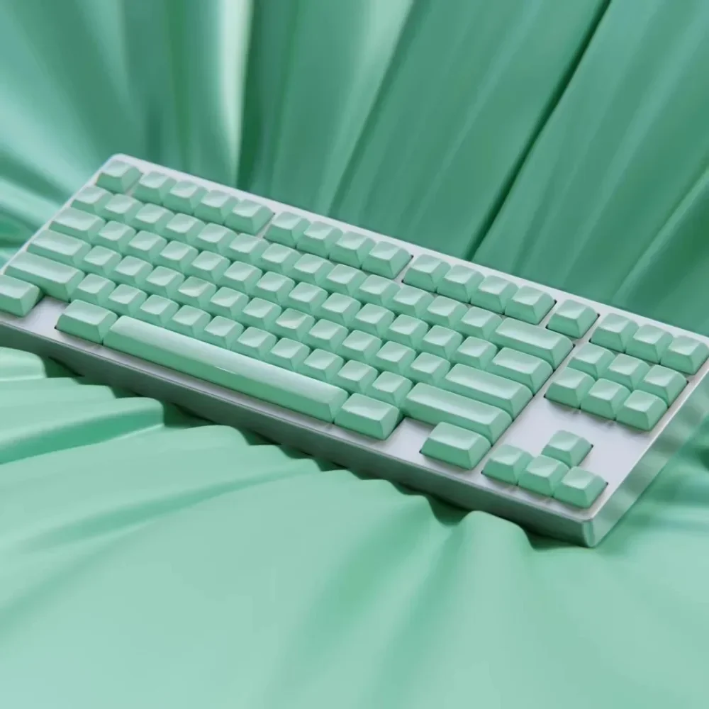 152key PBT Keycaps Blank Mint White Minimalist KAM Profile