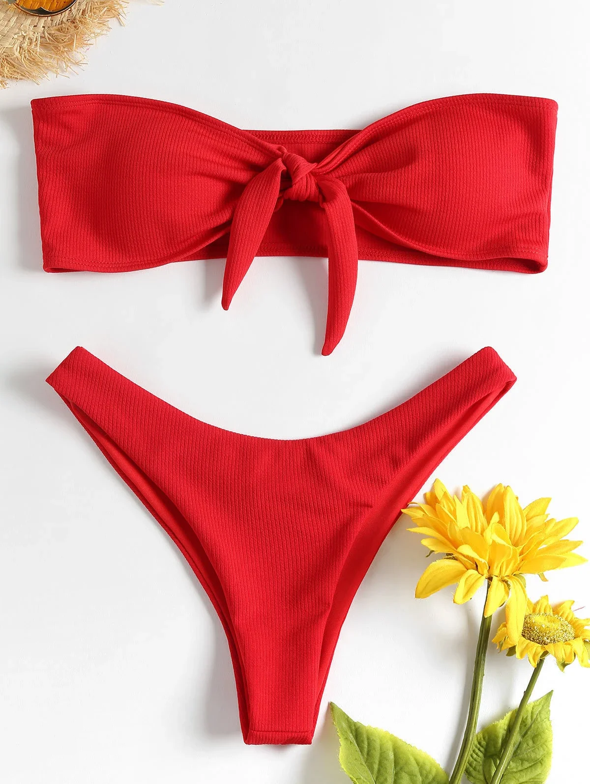 Sexy Tube Top Bow Split Damski strój kąpielowy bikini Kąpielówki Strój kąpielowy dla dziewczynki Biquini Traje De Bano Spodnie Bikini Badeanzug