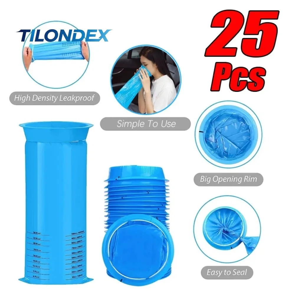 TILONDEX 5-25Pcs 1000ML Eco-Friendly PLA Disposable Travel Car Airplane Motion Sickness Nausea Vomit Cleaning Bag Portable