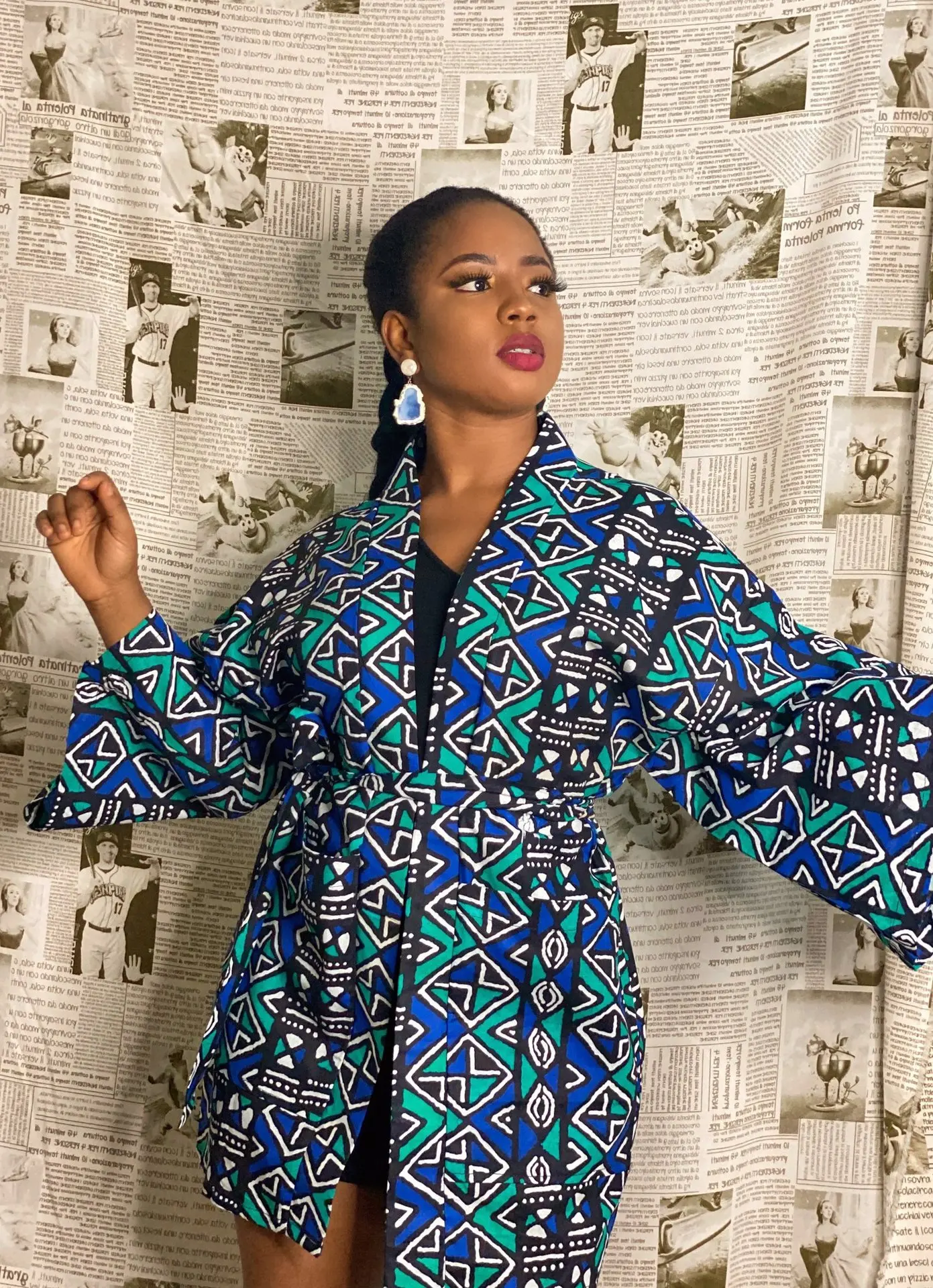 African  Printing Dress Women\'s Fashion Kimono Cardigan Coat Dashiki Geometric Belt Dress Plus Size Retro African Christmas Robe