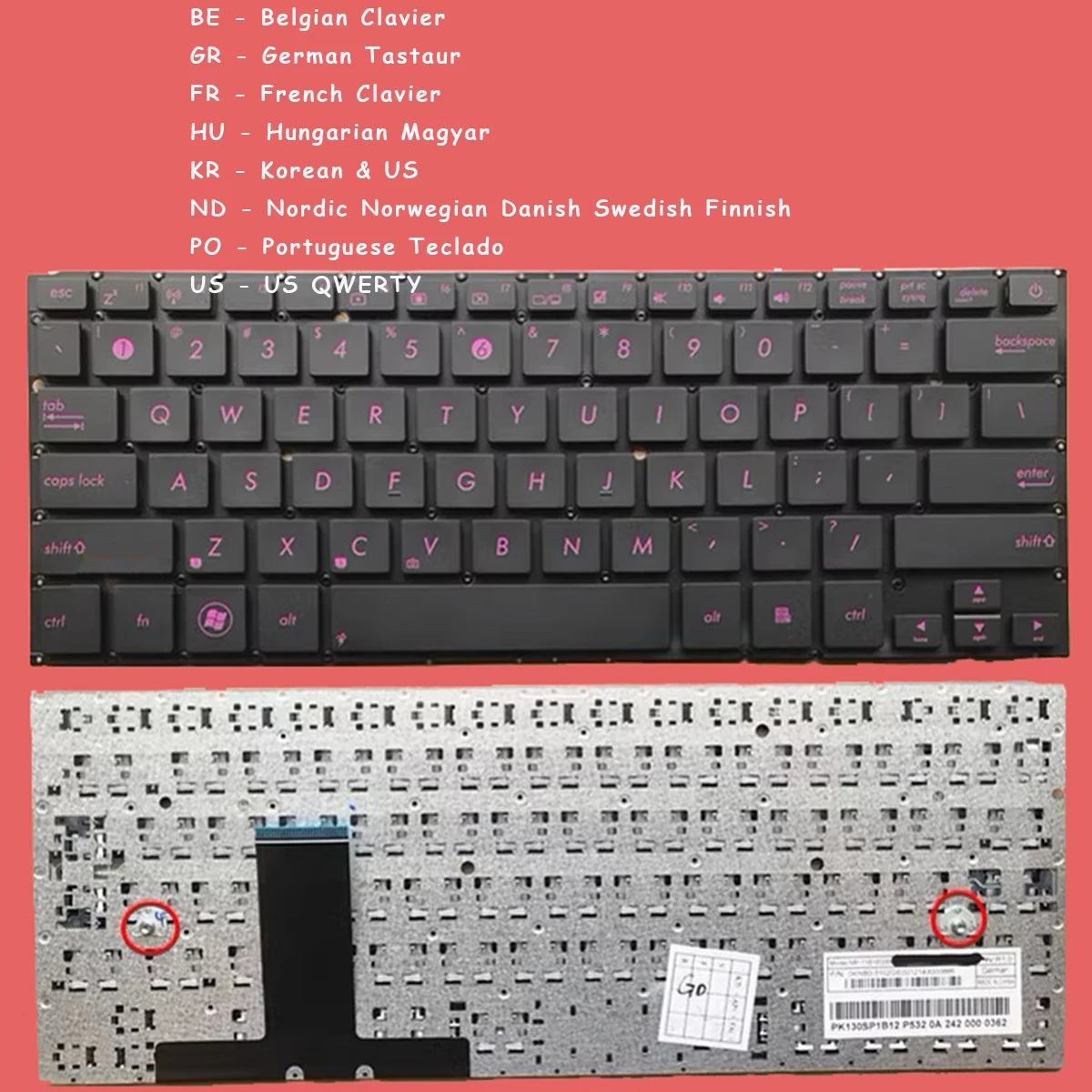 New BE GR FR HU KR ND PO US Keyboard For Asus Zenbook UX31 UX31A UX31E UX31L UX31LA UX31S Keyboard Brown, without Frame