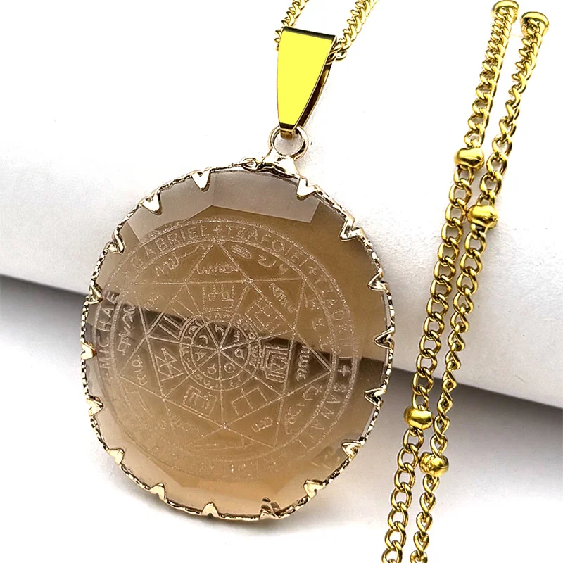 

Seal Seven Archangels Pendant Necklace For Women Men Clear Transparent Glass Solomon Kabbalah Amulet Chain Jewelry Gifts