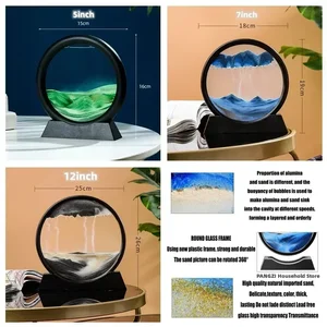 3D Moving Sand Art Picture, Round Glass, Deep Sea Sandscape, Empulneta, Flowing Craft, Sand Painting, Office, Home Decoration, Gift 6 Main Sales Decoration Sea - №1