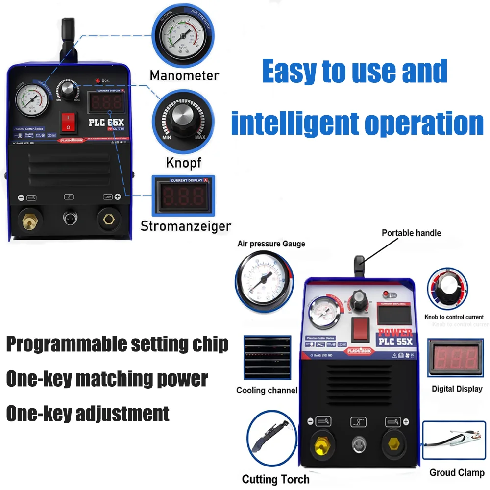 Plasmargon Cutting Machine PLC55/65 IGBT CNC Plasma cutter welding Inverter HF Luft Schneiden  50A/60A 110V/220V