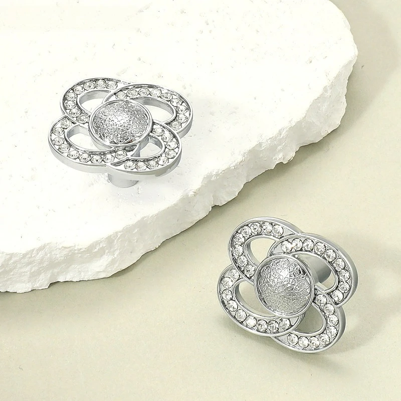 

Bright Silver Crystal Inlaid Diamond Drawer Handle Cabinet Shoe Cabinet Wardrobe Door Handle Furniture Cabinet Door Handle