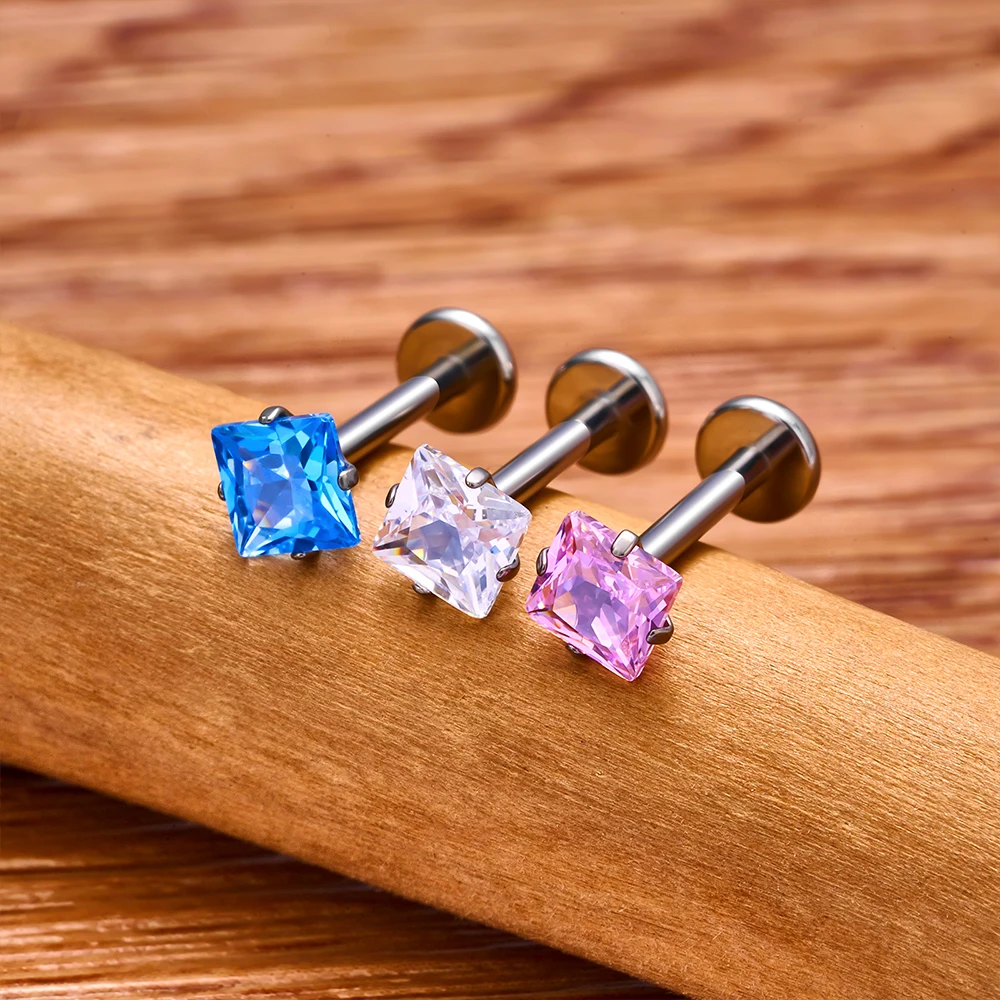 10Pc G23 Titanium Labret Lip Piercing Stud Internally Threaded Zircon Ear Stud Helix Cartilage Tragus Body Piercing Jewelry