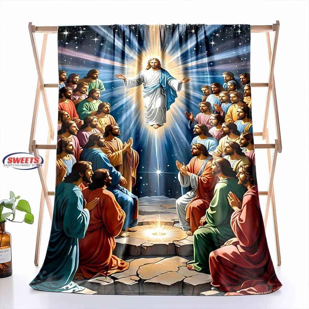 NO.2 6 Size Merciful Jesus Christian God Flannel Art Blanket, Sofa Bed Cover Four Season Soft Fluffy Quilt Blanket Flannel Throw