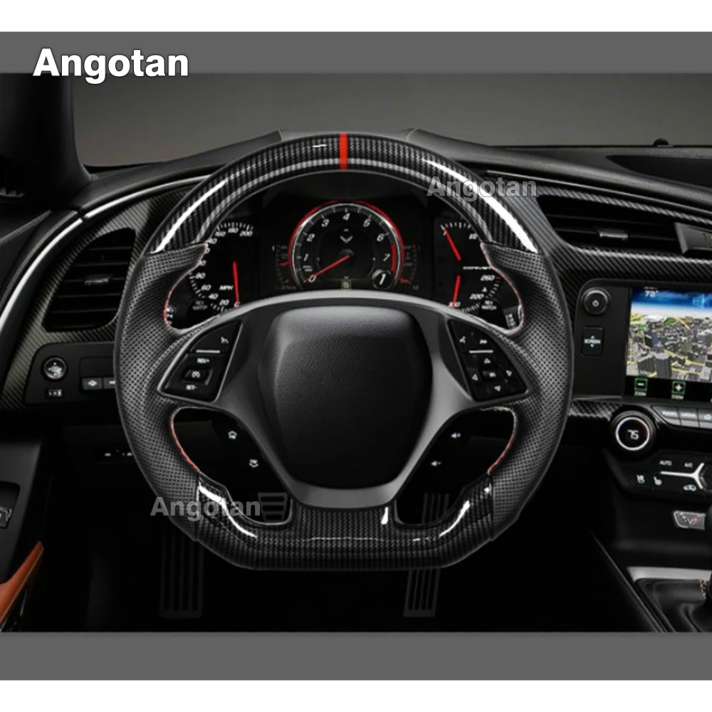 Volante Hydro-Dip in fibra di carbonio per Chevy Corvette C7 2014-2018 con impugnatura in pelle perforata