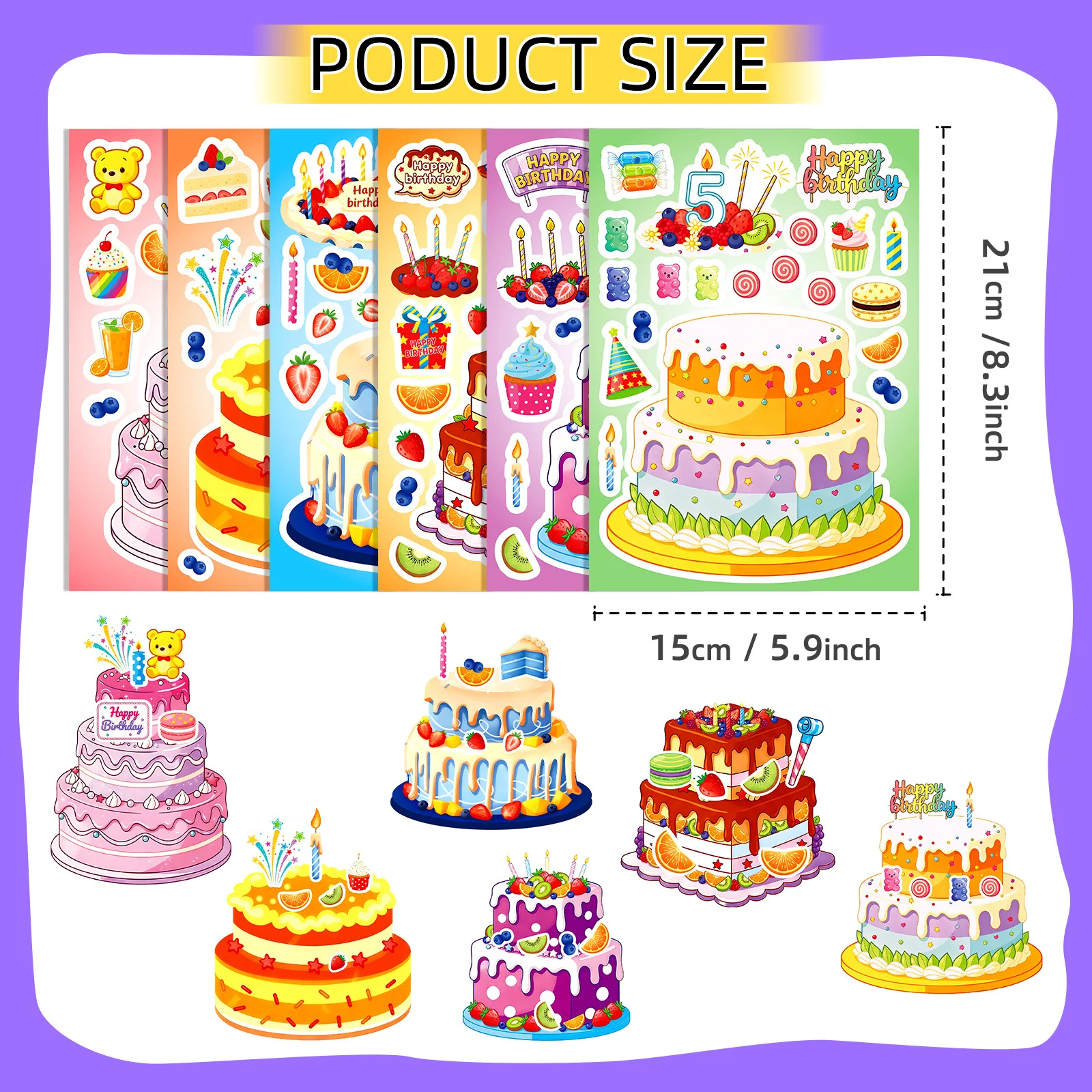 6/12Sheets Cake Dessert Make a Face Puzzle Sticker Fun Children's Educational Toys Creative DIY Material Face Sticker Party Gift