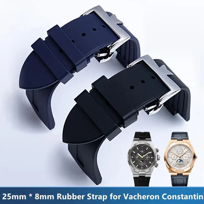 ONECMN 25mmx8mm Top Quality Soft Nature Rubber Silicone WatchBand For Vacheron Constantin Strap Overseas VC 47450 VC 49020