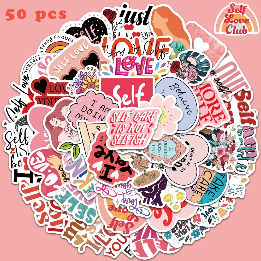 50pcs Self Love Aesthetic Stickers Vinyl Waterproof Suitcase Notebook Scrapbook Guitar Fridge Graffiti Stickers