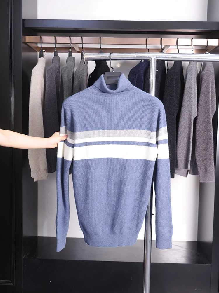 

Comfortable High Collar Long Sve Knitted Sweater for Men Spring Autumn Simple Skin-friendly Color Blo Hometextile
