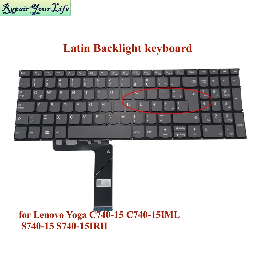Imagem -02 - Latin Teclado Retroiluminado para Lenovo Yoga C740 15 C740-15iml S740-15 Backlight do Teclado do Portátil Pc5sb-us Sn20u15783 C74015 us la