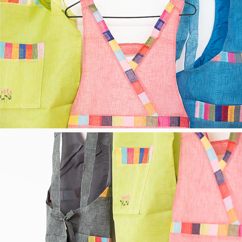 Tablier à col en V de style coréen, cuisine de restaurant, vêtements de travail, coton, lin, maison, cuisson, taille