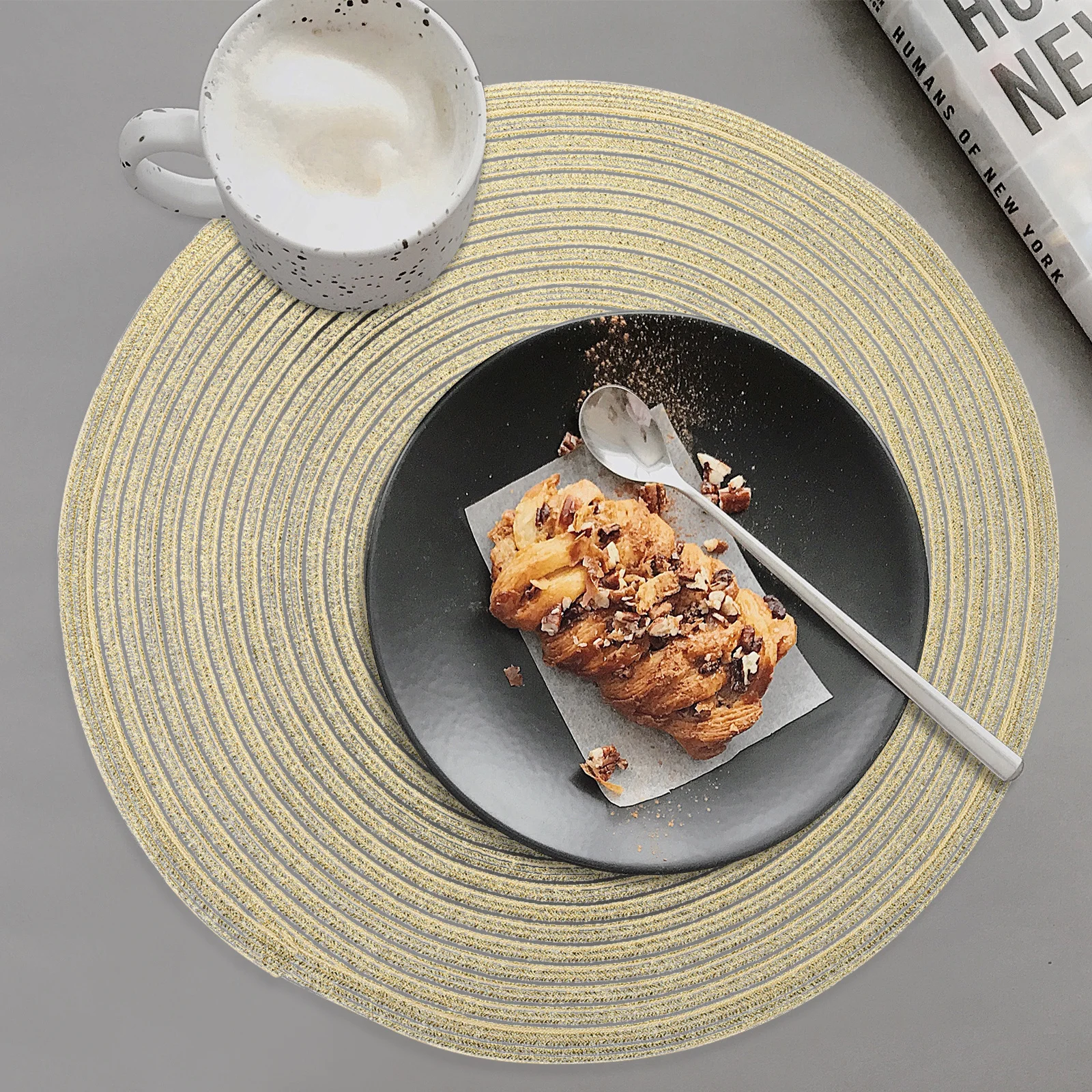 

4 шт. хлопковый коврик для столовых приборов, тканый теплоизоляционный коврик для стола, нескользящий, защита от ожогов, обеденный коврик, золотой