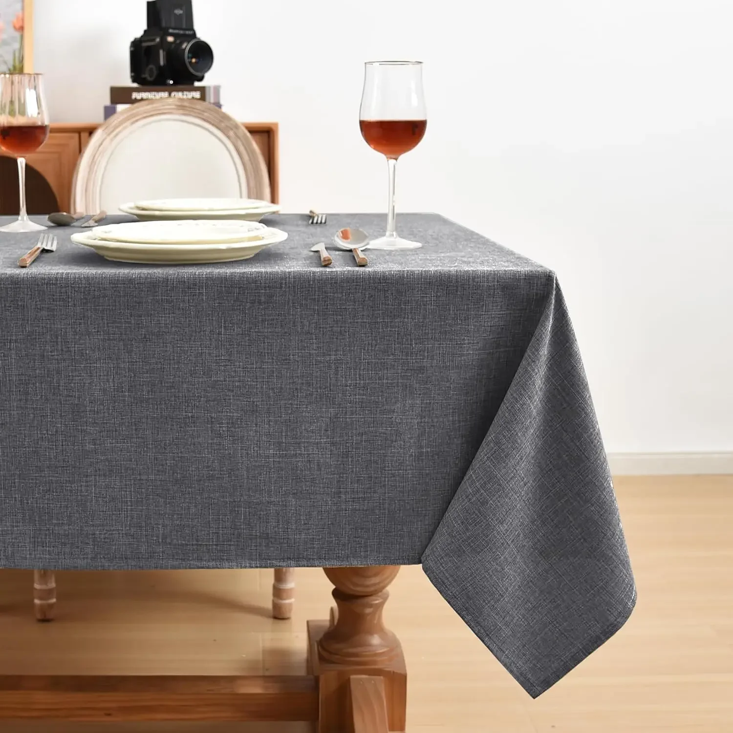 Cotton Linen Tablecloth Khaki Grey Table Cover Waterproof Fabric Washable Table Cover for Wedding Christmas Party Decoration