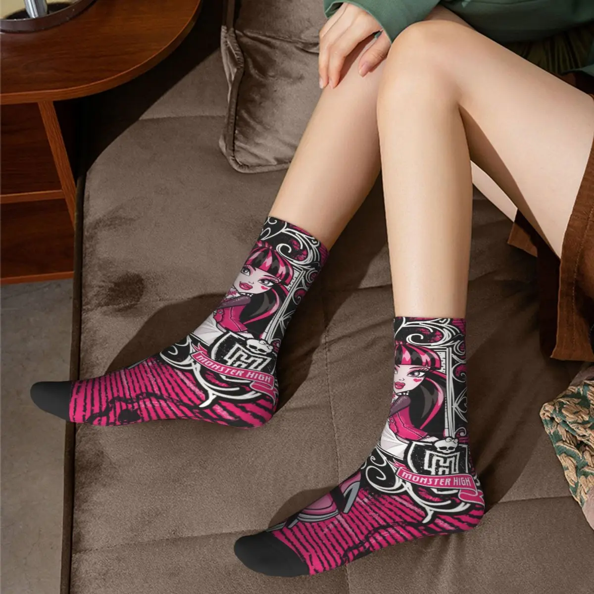 Casual Draculaura Monster High Basketball Socks Polyester Crew Socks for Unisex