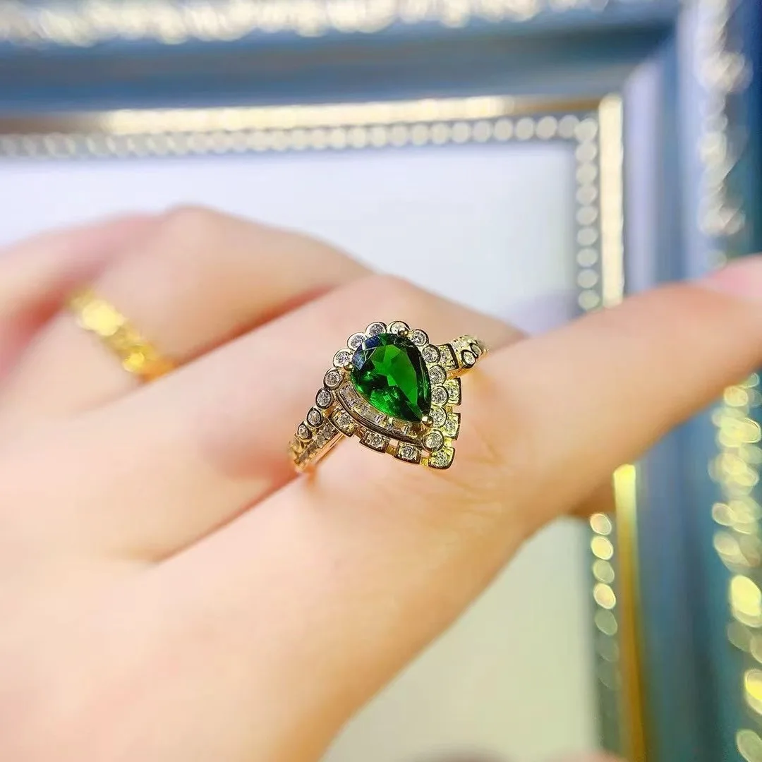 

KJJEAXCMY High End Women's Ring Natural Diopside S925 Silver with Electroplating Boasting High Clarity Full Brilliance Gift