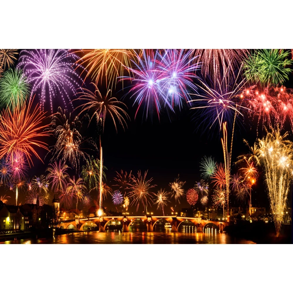Happy New Year 2025 Backdrop City Night New Year Eve Fireworks Christmas New Year Family Photography Background Photo Studio
