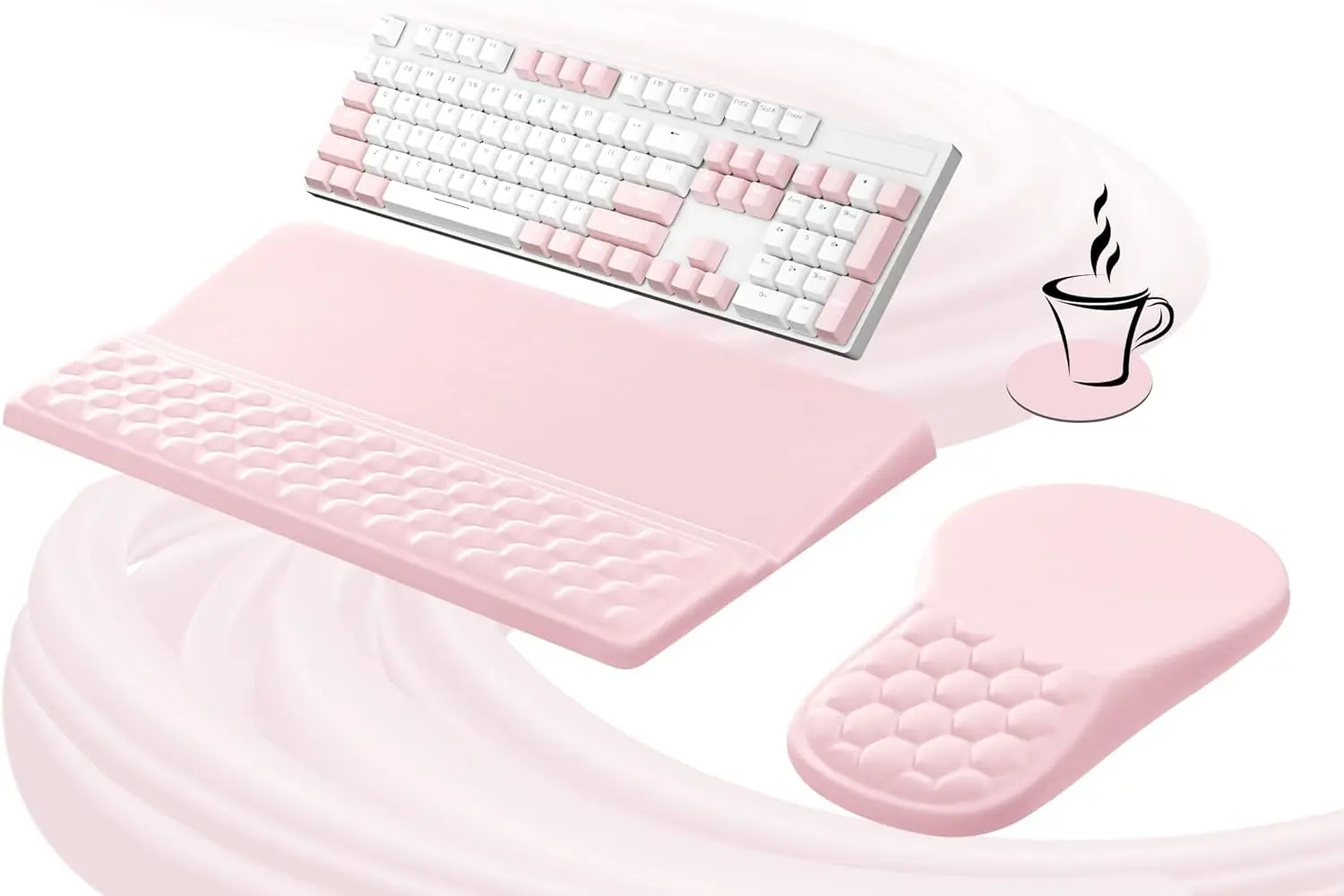 Ergonomic Mouse Pad and Keyboard Stand Wrist Rest Set, Memory Foam Comfort for Pain Relief in Office Desk Accessories, Pink