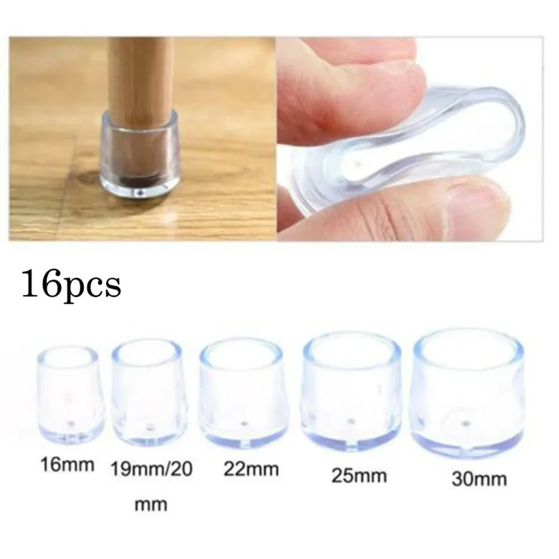 

16Pcs 16/19/25/30mm Chair Leg Caps Rubber Feet Protector Pads Non-slip Transparent Table Covers Leveling Feet Decor Bed support