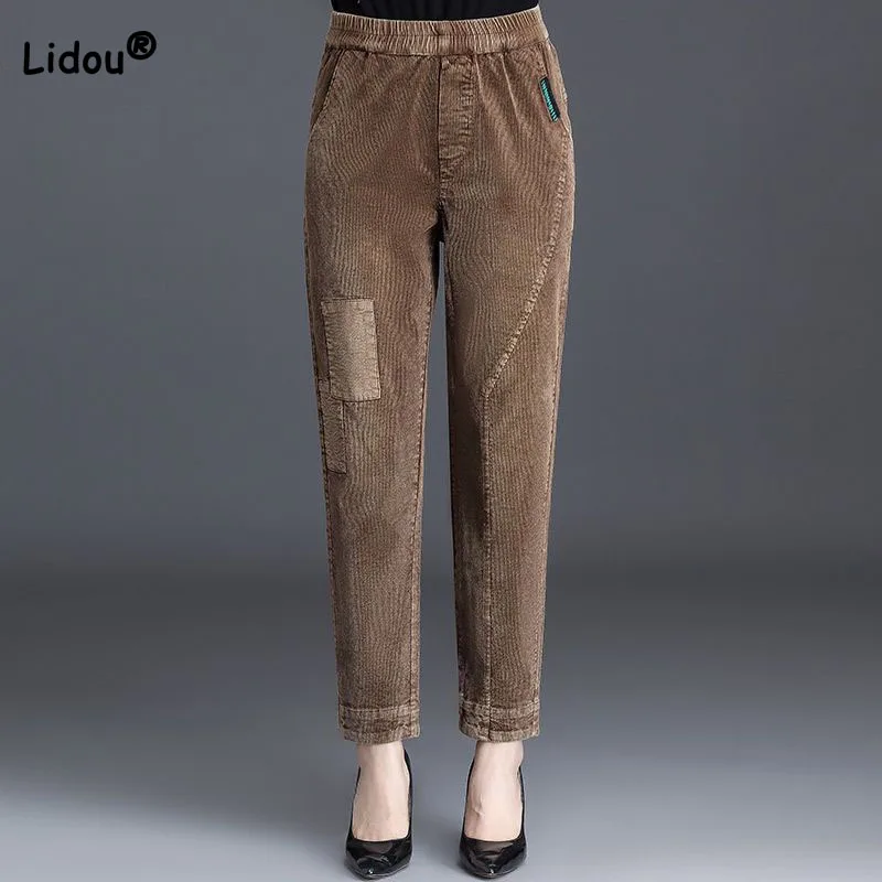 

Commute Fashion Thickening High Waist Corduroy Pants New Casual All-match Warm Harem Trousers Autumn Winter Women's Clothing