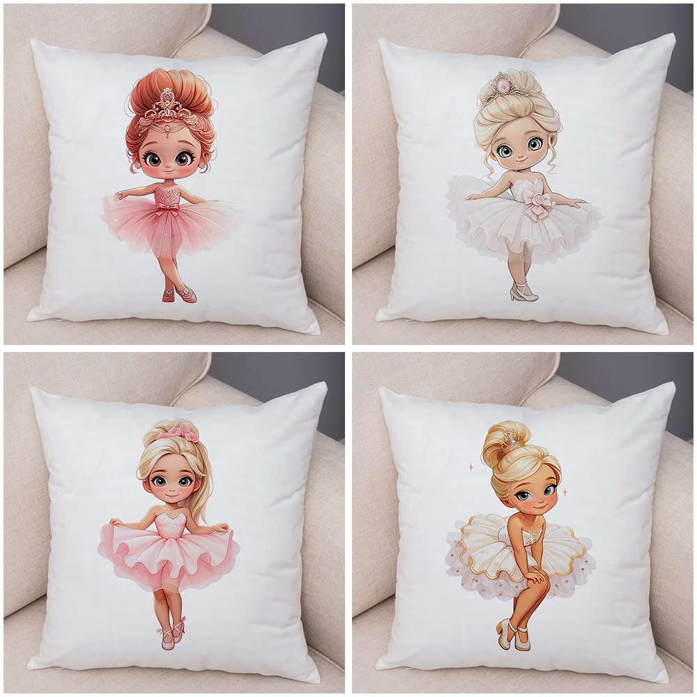 Nordic Style Pink Princess Girl Cushion Cover Decor Cartoon African Girl Pillow Case for Sofa Super Soft Short Plush Pillowcase