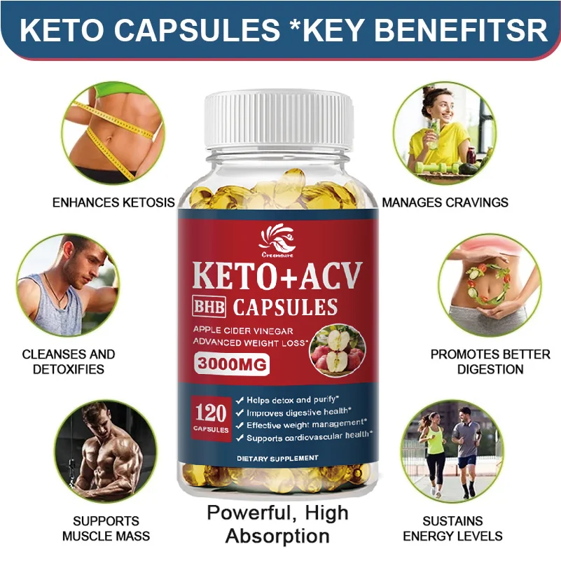 Greensure Keto + Acv Capsule - 1800MG Vegan Low Carb Apple Cider Vinegar - 60/120 Capsules