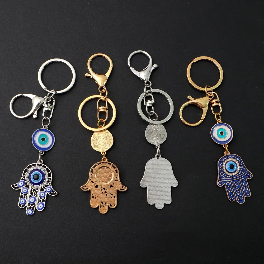 Fashion Hollow Blue Evil Eye Keychain Lucky Fatima Hamsa Hand Keyring for Women Men Bag Charm Car Airpods Box Key Accessories
