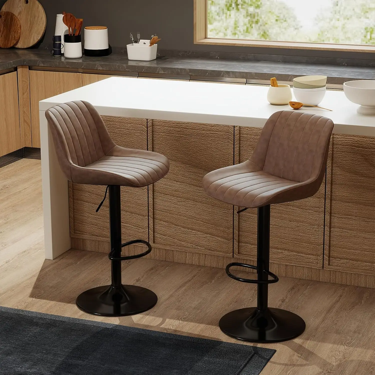 

Bar Stools Set of 2, Swivel Counter Height Barstools with Back, Adjustable PU Leather Bar Chairs, Modern Armless, Customized