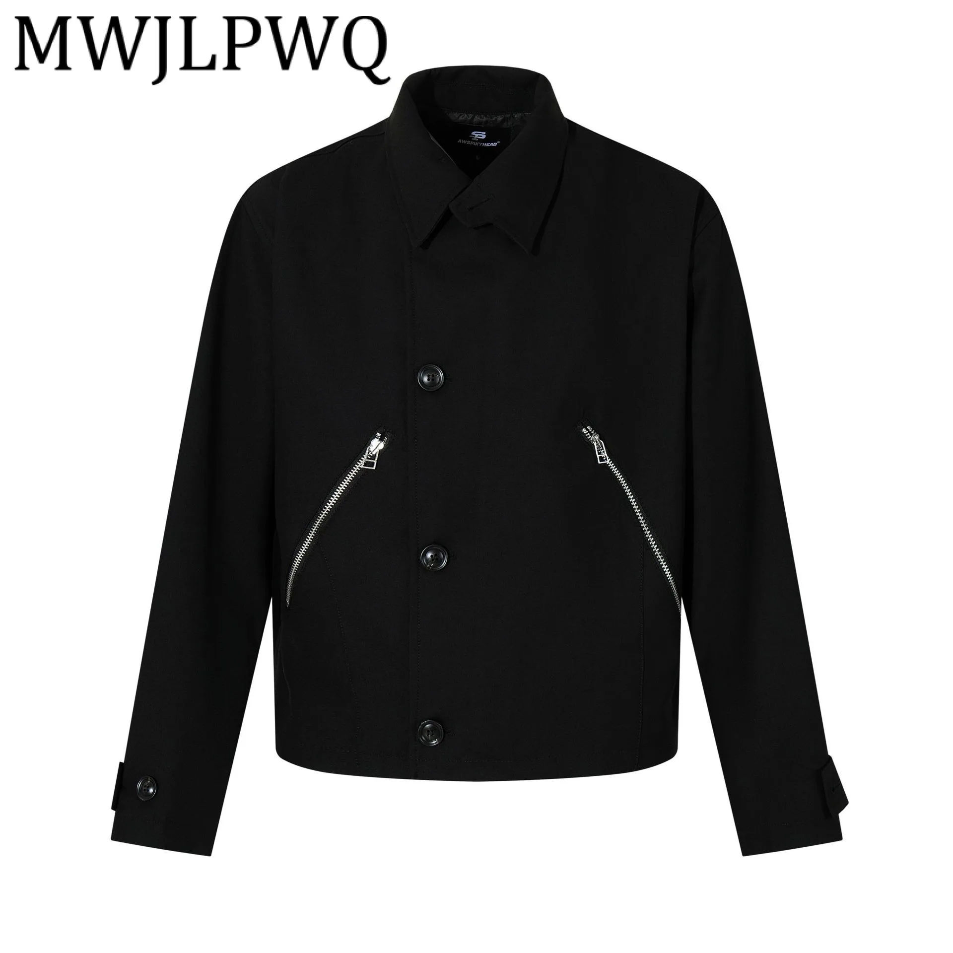 

MWJLPWQ Мужская куртка на молнии в американском стиле с карманами для мужчин, однобортные однобортные однотонные повседневные топы с лацканами, новинка осени 2024, 21284