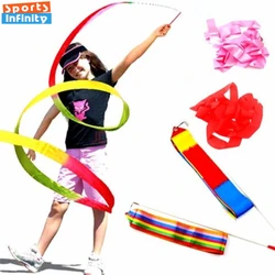 2m 4m Colorful Gym Dance Ribbon Rhythmic Gymnastics Ribbon for Girl Ballet Streamer Twirling Rod Rainbow Stick Sports Training